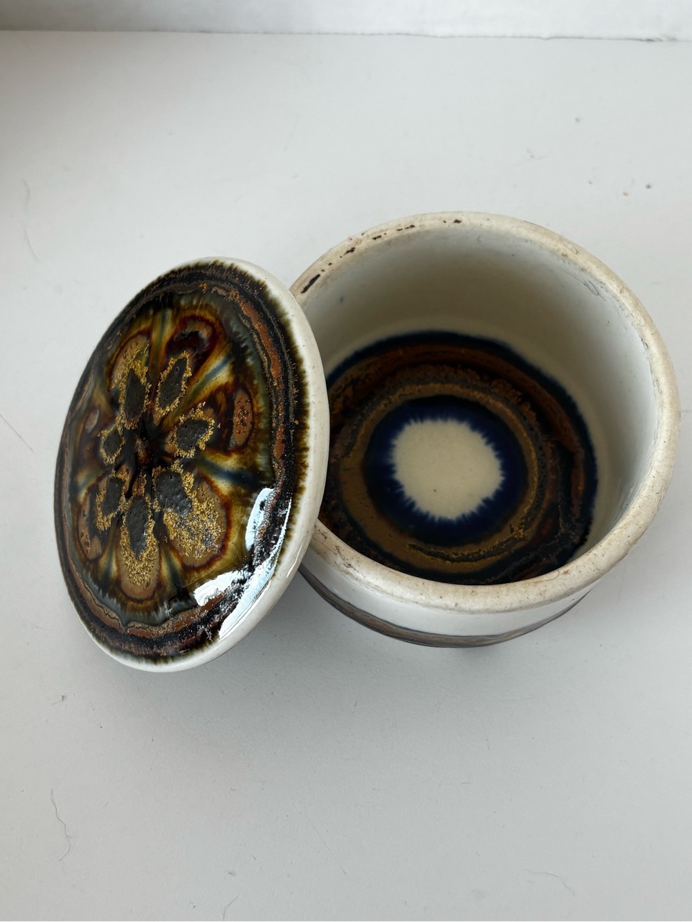Vintage Round Lidded Stoneware Trinket Box
